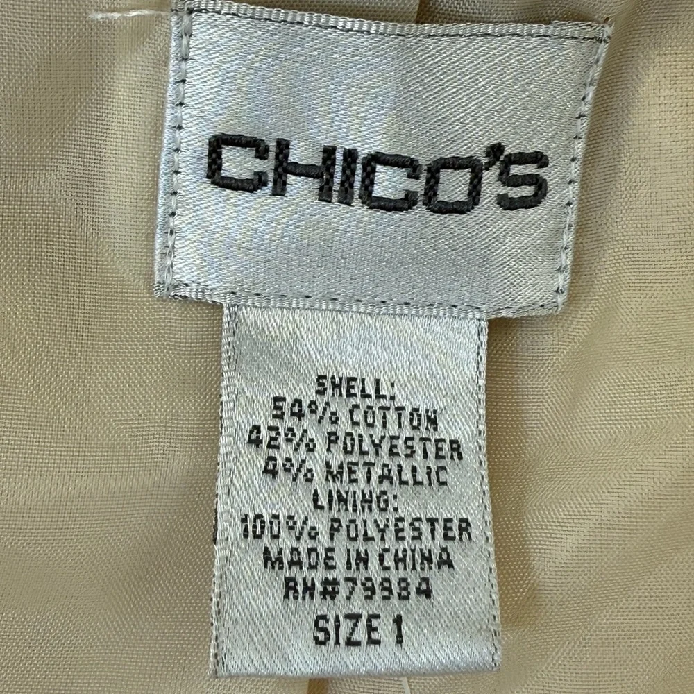 Chico’s Belle Amour Odette Metallic Gold Jacquard Blazer Jacket NWT Sz 1 = M - Picture 8 of 11
